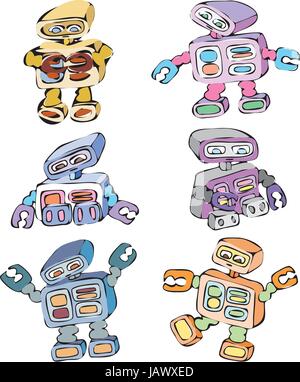 Handgezeichnete Cartoon Space Invader-Roboter-Zeichen Stock Vektor