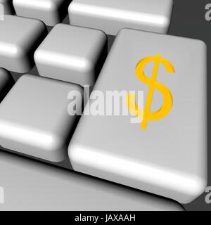 Dollar-Symbol über große Taste auf der Tastatur, 3d Rendern Stockfoto