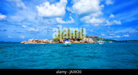 Insel St. Pierre in der Nähe von Insel Praslin, Indischer Ozean, Seychellen. Stockfoto