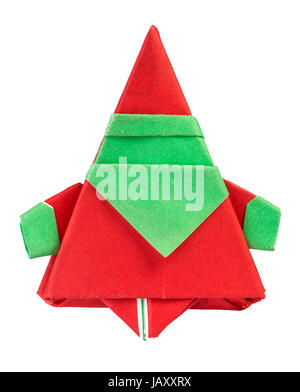 Santa Claus Papier gemacht. Origami Weihnachtsmann weiß isoliert Stockfoto