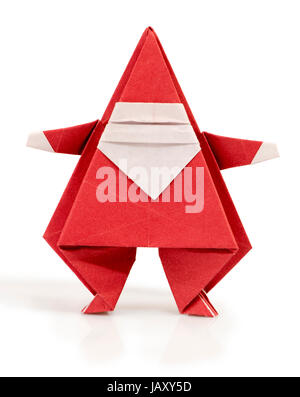 Santa Claus Papier gemacht. Origami Weihnachtsmann weiß isoliert Stockfoto