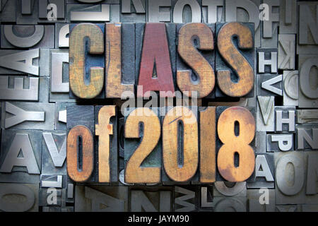 Klasse von 2018 in Vintage Buchdruck Art geschrieben Stockfoto
