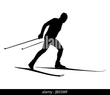 Athlet Kreuz Land Skifahrer schwarze silhouette Stockfoto