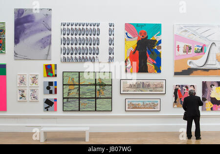 Royal Academy of Arts, London, UK. 8. Juni 2017. Über 1200 Werke auf dem Display in das größte Einreichung Ausstellung eröffnen in der Welt, die jährliche Sommerausstellung der RA. Von Eileen Cooper RA koordiniert, umfasst die Ausstellung Arbeiten von international renommierten Künstlern wie Rosemarie Trockel, Julian Schnabel, Hassan Hajjaj, Secundino Hernández, Isaac Julien, Tomoaki Suzuki, Mark Wallinger und Sean Scully RA plus Einreichungen neue Royal Akademiker einschließlich Gilbert & George und David Adjaye. Die meisten ausgestellten Werke sind verkäuflich. Bildnachweis: Malcolm Park Leitartikel/Alamy Live-Nachrichten Stockfoto