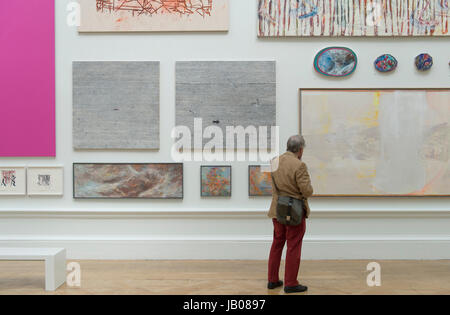 Royal Academy of Arts, London, UK. 8. Juni 2017. Über 1200 Werke auf dem Display in das größte Einreichung Ausstellung eröffnen in der Welt, die jährliche Sommerausstellung der RA. Von Eileen Cooper RA koordiniert, umfasst die Ausstellung Arbeiten von international renommierten Künstlern wie Rosemarie Trockel, Julian Schnabel, Hassan Hajjaj, Secundino Hernández, Isaac Julien, Tomoaki Suzuki, Mark Wallinger und Sean Scully RA plus Einreichungen neue Royal Akademiker einschließlich Gilbert & George und David Adjaye. Die meisten ausgestellten Werke sind verkäuflich. Bildnachweis: Malcolm Park Leitartikel/Alamy Live-Nachrichten Stockfoto