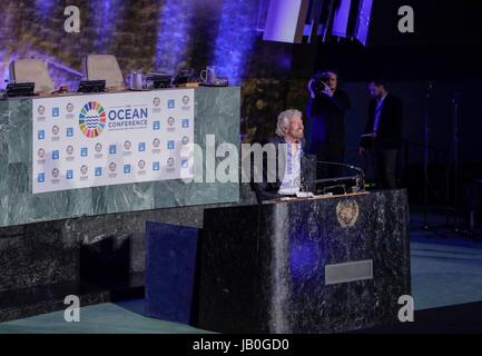 Vereinten Nationen, New York, USA, 8. Juni 2017 - Sir Richard Branson Founder von der Virgin Group spricht während der Ozean-Konferenz heute am Hauptsitz UNO in New York City. Foto: Luiz Rampelotto/EuropaNewswire | weltweite Nutzung Stockfoto