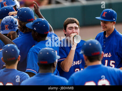Fort Myers, Florida, USA. 31. Mai 2017. MONICA HERNDON | Zeiten. (Mitte) Josh Keding (28) des Königs, cheers auf seinen Teamkollegen während der ersten Inning der Klasse 7A Halbfinale gegen Gulf Coast am Mittwoch, den 31. Juni im Hammond Stadium in Fort Myers, Florida-Credit: Monica Herndon/Tampa Bay Times / ZUMA Draht/Alamy Live News Stockfoto