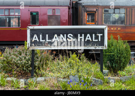 Englandaufenthalt stoppen Schild am Severn Valley Railway Stockfoto