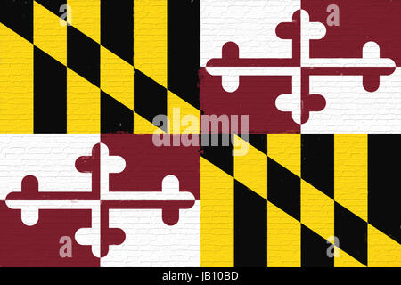 Abbildung der Flagge des Staates Maryland in Amerika sah aus wie es ist auf die Wand gemalt. Stockfoto