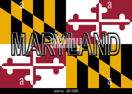 Abbildung der Flagge des Staates Maryland in den USA mit dem Staat auf die Fahne geschrieben. Stockfoto