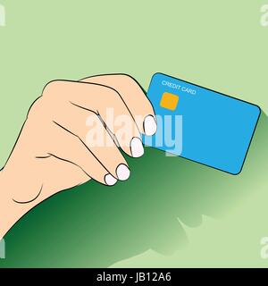 Hand halten Kreditkarte. Konzept der e-Commerce, Ergebnis, atm, Identifikation, aufwenden, Shopper, in flachen Stildesign. Vektor-illustration Stock Vektor