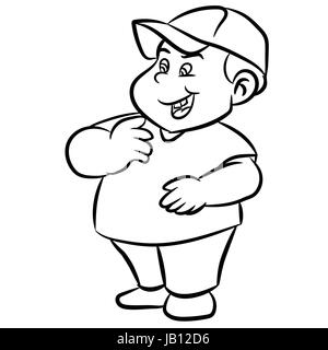 Zeichnung cartoon Fat Boy und lächelnd in Schwarz und Weiß in Schwarz und Weiß - Vector Illustration Stock Vektor