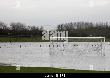 Wasser angemeldet FOOTBALL PITCH TADCASTER Brauerei TADCASTER ALBION JUNIOR FC TADACASTER NORTH YORKSHIRE ENGLAND 8. Januar 2012 Stockfoto