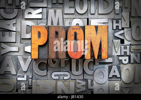 Abschlussball in Vintage Buchdruck Art geschrieben Stockfoto