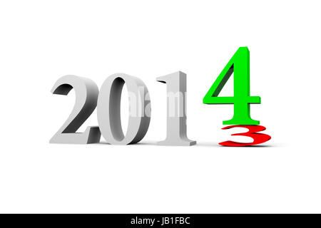 3D Text auf Neujahr 2014 auf weißem Hintergrund. Stockfoto