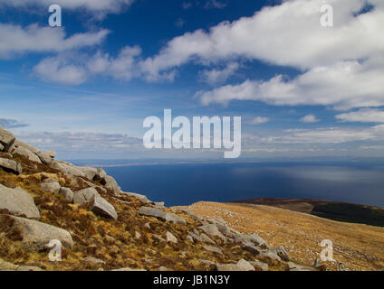 Auf der Suche nach Südosten über den Firth of Clyde Festland Schottland vom Gipfel des Ziege fiel auf Arran Stockfoto