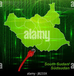 Südsudan in Afrika als Grenzkarte Mit Grenzen in Dem Neuen Netzwerkdesign. Durch Die Ansprechende Gestaltung Fügt Sich Die Karte Perfekt in Ihr Vorhaben Ein. Stockfoto