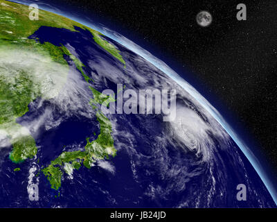 Japan auf Planeten, die Erde aus dem Weltraum betrachtet. Hochdetaillierte Planetenoberfläche und Wolken. Elemente des Bildes von der NASA eingerichtet. Stockfoto
