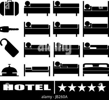 Sammlung von Icons Hotel, Bett viele Zeichen, Vektorsymbolen Stock Vektor