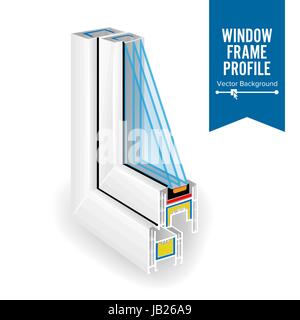 Kunststoffprofil Energiespar-Fenster. Drei transparente Glas. Vektor Stock Vektor