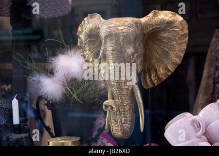 Elefantenkopf im Souvenir Shop Fenster "Altstadt"; Gamla Stan; Stockholm; Schweden; Europa Stockfoto