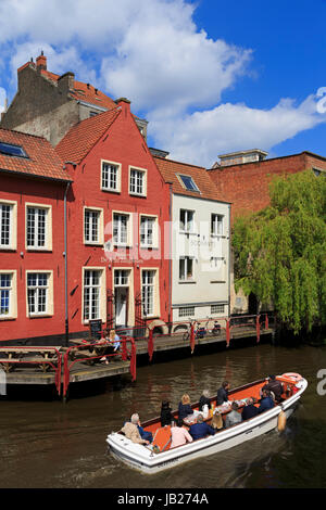 Restaurant am Fluss Leie, Gent, Ost-Flandern, Belgien, Europa Stockfoto