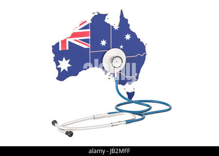 Australische Karte mit Stethoskop, nationalen Gesundheits-Konzept, 3D-Rendering Stockfoto