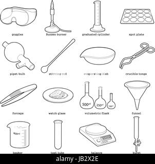 Chemisches Labor-Tool-Symbole-Set, Umriss-Stil Stock Vektor
