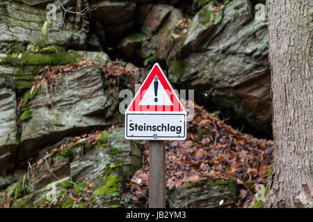 Achtung Steinschlag Selketal-Stieg Harz Stockfoto