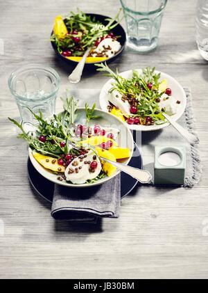 Mango-Salat mit Mozzarella und Linsen-vinaigrette Stockfoto