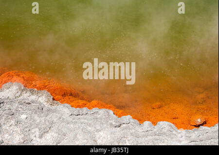 Detail der dampfenden Frühling mit Bubbles Champagne Pool in Wai-O-Tapu geothermal Gegend, Rotorua, Neuseeland Stockfoto