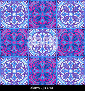 Portugiesischen Azulejo-Fliesen. Aquarell nahtlose Muster Stockfoto