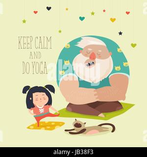 Vater mit Tochter Yoga üben Stock Vektor