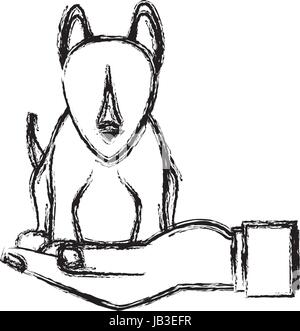 menschliche Hand halten Hund Haustier tierärztliche Skizze Stock Vektor