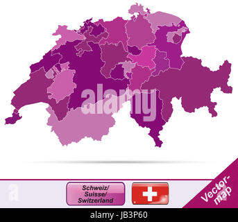 Schweiz in Europa als Grenzkarte Mit Grenzen in Violett. Durch Die Ansprechende Gestaltung Fügt Sich Die Karte Perfekt in Ihr Vorhaben Ein. Stockfoto