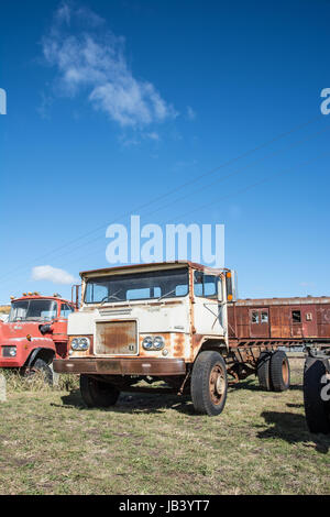 Verfallene International Harvester AACO 170 Serie Truck in einem Fahrzeug Friedhof. Stockfoto