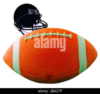 Ein Fußball für american Football in weiß mit Helm auf der Rückseite isoliert Stockfoto
