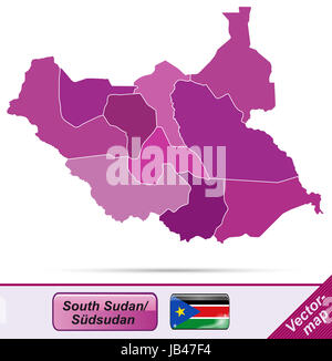 Südsudan in Afrika als Grenzkarte Mit Grenzen in Violett. Durch Die Ansprechende Gestaltung Fügt Sich Die Karte Perfekt in Ihr Vorhaben Ein. Stockfoto