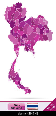 Thailand in Asien als Grenzkarte Mit Grenzen in Violett. Durch Die Ansprechende Gestaltung Fügt Sich Die Karte Perfekt in Ihr Vorhaben Ein. Stockfoto