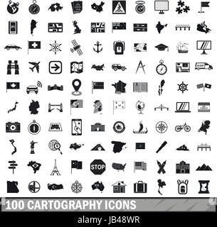 100 Kartographie Symbole gesetzt, einfachen Stil Stock Vektor