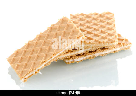 Vanille-Waffel auf weißen reflektierenden Hintergrund. Stockfoto