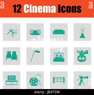 Satz von Kino-Ikonen. Grün auf grau Design. Vektor-Illustration. Stock Vektor