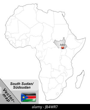 Südsudan in Afrika als Inselkarte in Grau. Durch Die Ansprechende Gestaltung Fügt Sich Die Karte Perfekt in Ihr Vorhaben Ein. Stockfoto