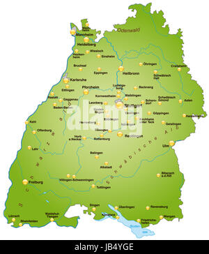 Karte ist modern Gestaltet Und Köhn Alle Wichtigen Topographischen Informationen zu sterben. Städte, Gewässernetz, Höhenzüge Sowie Flugplätze Sind Enthalten.  Bei der Darstellung des Gebietes Wurde Besonders großer Wert Auf die Übersichtlichkeit setzt. Sterben Karte Kann Sofort Eingesetzt Werden Und ist Optimiert Für Den Druck Und Den Einsatz in digitalen Medien. Der Farbmodus ist RGB. Stockfoto