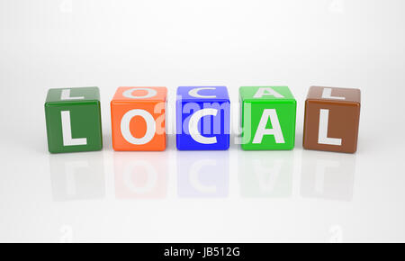 Das Wort lokalen aus bunten Buchstaben-Würfel Stockfoto