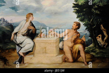 Sakristei von St. Giovanni Carbonara von Giorgio Vasari (1511-1574) und Cristofano Gherardi (1508-1556). Opfer von Kain und Abel. Nationales Museum von Capodimonte. Neapel. Italien. Stockfoto