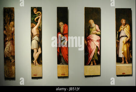 Sakristei von St. Giovanni Carbonara von Giorgio Vasari (1511-1574) und Cristofano Gherardi (1508-1556). Von links nach rechts. Adam, Jerome, Johannes der Evangelist Lukas. Nationales Museum von Capodimonte. Neapel. Italien. Stockfoto
