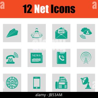 Set von Kommunikation Icons. Grün auf grau Design. Vektor-Illustration. Stock Vektor