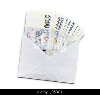 Tschechische Geld im Umschlag auf weißem Hintergrund Stockfoto