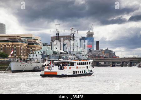 LONDON/UK - 20.Mai: Der HMS Belfast festgemacht an der Themse in London Stockfoto